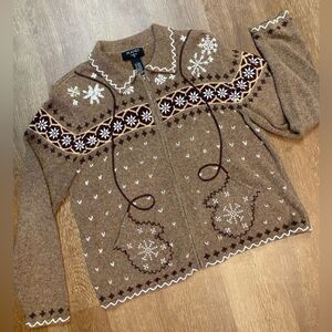 Vintage Fair Isle Winter Ski Cardigan Sweater:Snow Travel Novelty